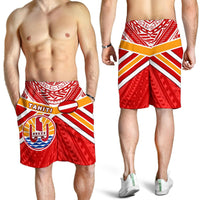 Tahiti Rugby Men Shorts Polynesian Coat Of Arms and Flag - Polynesian Pride