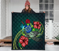 Cook Islands Polynesian Premium Quilt - Green Turtle Hibiscus - Polynesian Pride