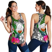 Pohnpei Women's Racerback Tank White - Turtle Plumeria Banana Leaf - Polynesian Pride