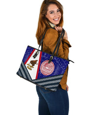 American Samoa Polynesian Leather Tote Bag - American Samoa Flag And - Polynesian Pride