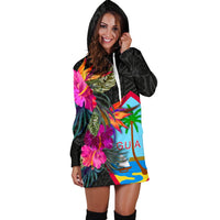 Guam Women's Hoodie Dress - Hibiscus Polynesian Pattern - Polynesian Pride