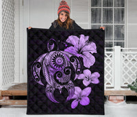 Hibiscus Plumeria Mix Polynesian Violet Turtle Premium Quilt - Polynesian Pride
