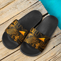 Tokelau Sandals - Turtle Hibiscus Pattern Gold - Polynesian Pride