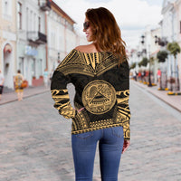 American Samoa Polynesian Chief Custom Personalised Women's Off Shoulder Sweater - Gold Version - Polynesian Pride