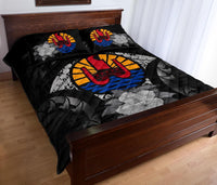 Tahiti Polynesian Quilt Bed Set Hibiscus Gray - Polynesian Pride