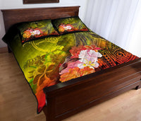Yap Quilt Bed Set - Humpback Whale with Tropical Flowers (Yellow) - Polynesian Pride