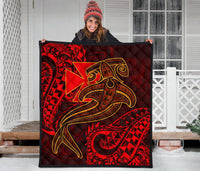 Polynesian Wallis and Futuna Premium Quilt - Red Shark Polynesian Tattoo - Polynesian Pride
