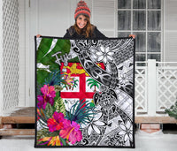 Fiji Premium Quilt White - Turtle Plumeria Banana Leaf - Polynesian Pride