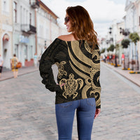 Tahiti Polynesian Women Of Shoulder Sweater - Gold Tentacle Turtle - Polynesian Pride