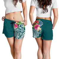 Tonga Polynesian Women's Shorts - Summer Plumeria (Turquoise) - Polynesian Pride