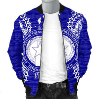Northern Mariana Islands Polynesian Men's Bomber Jacket Map Blue - Polynesian Pride