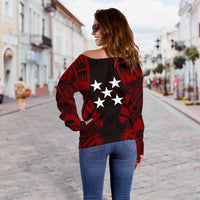 Gambier Islands Women's Off Shoulder Sweater - Polynesian Tattoo Red - Polynesian Pride