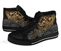 Polynesian Hawaii (Kanaka Maoli) High Top Shoes - Gold Hibiscus Turtle Flowing - Polynesian Pride