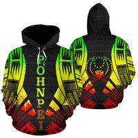 Pohnpei Coat of Arms All Over Hoodie Reggae Color Tattoo Style Unisex Black - Polynesian Pride