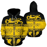 Fiji Tapa Zip Hoodie Fiji Yellow Coat of Arms Unisex Yellow - Polynesian Pride