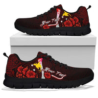 Papua New Guinea Polynesian Custom Personalised Sneakers - Coat Of Arm With Hibiscus - Polynesian Pride