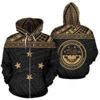 Federated States of Micronesia All Over Zip up Hoodie Gold Style Unisex Black - Polynesian Pride