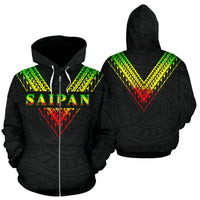Saipan All Over Zip up Hoodie Reggae Color Sailor Style Unisex Black - Polynesian Pride