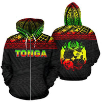 Tonga Polynesian All Over Zip up Hoodie Reggae Horizontal Style Unisex Reggae - Polynesian Pride