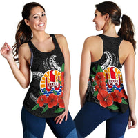 Tahiti Polynesian Women Racerback Tank - Hibiscus Coat of Arm Black - Polynesian Pride