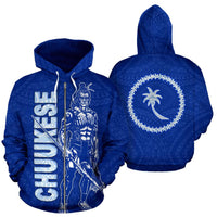 Chuuk Zip up Hoodie Micronesia Chuukese Warrior Flag Color Unisex Blue - Polynesian Pride