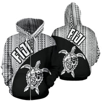 Fiji Tapa Zip up Hoodie Fiji Turtle Mermaid White Unisex Black - Polynesian Pride
