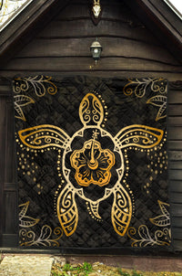 Turtle Hibiscus Yellow Premium Quilt - Polynesian Pride