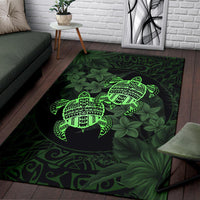 hawaii Rug - Turtle Strong Pattern Hibiscus Plumeria Green AH - Polynesian Pride