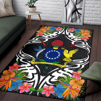 Cook Islands Area Rug - Coat OfArmsWith Tropical Flowers - Polynesian Pride