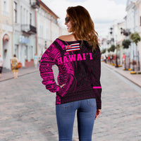 Hawaii Kanaka Polynesian Women's Off Shoulder Sweater - Pink - Polynesian Pride