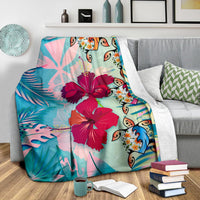 Polynesian Hawaii Premium Blanket - Plumeria Turtles with Hibiscus - Polynesian Pride
