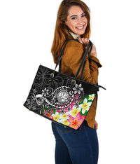 Hawaii Polynesian Leather Tote Bag - Turtle Plumeria (Black) - Polynesian Pride