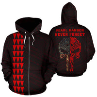 Polynesian Kakau Skull National Pearl Harbor Remembrance Day Hawaii Zip Hoodie Red Unisex Red - Polynesian Pride