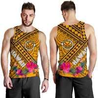 Hawaii Men's Tank Top - Kanaka Maoli With Hibiscus On Polynesian Patterns (YELLOW) - Polynesian Pride