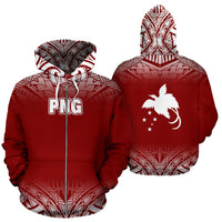 Papua New Guinea All Over Zip up Hoodie Fog Red Unisex Red - Polynesian Pride