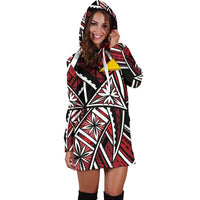 Tokelau Women's Hoodie Dress - Tribal Flower Special Pattern Red Color - Polynesian Pride