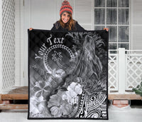 Custom Personalised Chuuk Premium Quilt - Humpback Whale with Tropical Flowers (Blue) - Polynesian Pride