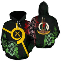 Vanuatu All Over Hoodie Hibiscus Style Unisex Black - Polynesian Pride
