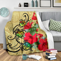 Hawaiian Marble Turtles Hibiscus Premium Blanket - Polynesian Pride