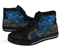 Samoa Polynesian High Top Shoes - Blue Turtle Flowing - Polynesian Pride