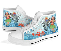 French Polynesia Tahiti High Top Shoes - Polynesian Girls With Shark - Polynesian Pride