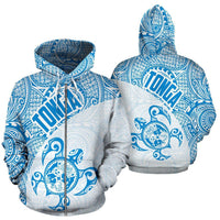 Tonga Zip up Hoodie Tonga Coat of Arms In Turtle Polynesian Tattoo 090 Unisex Black - Polynesian Pride