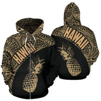 Hawaii Zip up Hoodie Hawaii Pineapple Polynesian Tattoo Black Version Unisex Black - Polynesian Pride