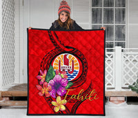 Tahiti Polynesian Premium Quilt - Floral With Seal Red - Polynesian Pride