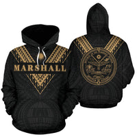 Marshall Islands All Over Hoodie Gold Sailor Style Unisex Black - Polynesian Pride