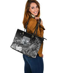 Fiji Large Leather Tote Bag - Humpback Whale with Tropical Flowers (White) - Polynesian Pride