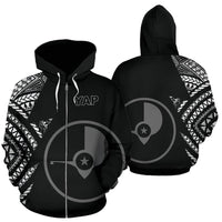 Yap Pattern All Over Zip up Hoodie FSM Unisex Black - Polynesian Pride