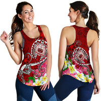 Samoa Women's Racerback Tank - Turtle Plumeria (Red) - Polynesian Pride