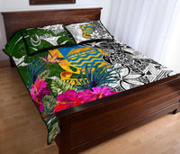 Tuvalu Custom Personalised Quilt Bet Set White - Turtle Plumeria Banana Leaf - Polynesian Pride