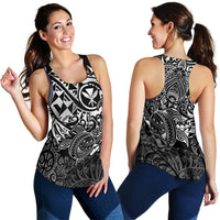 Polynesian Hawaii (Kanaka Maoli) Women's Racerback Tank - Black Turtle Hibiscus Flowing - Polynesian Pride